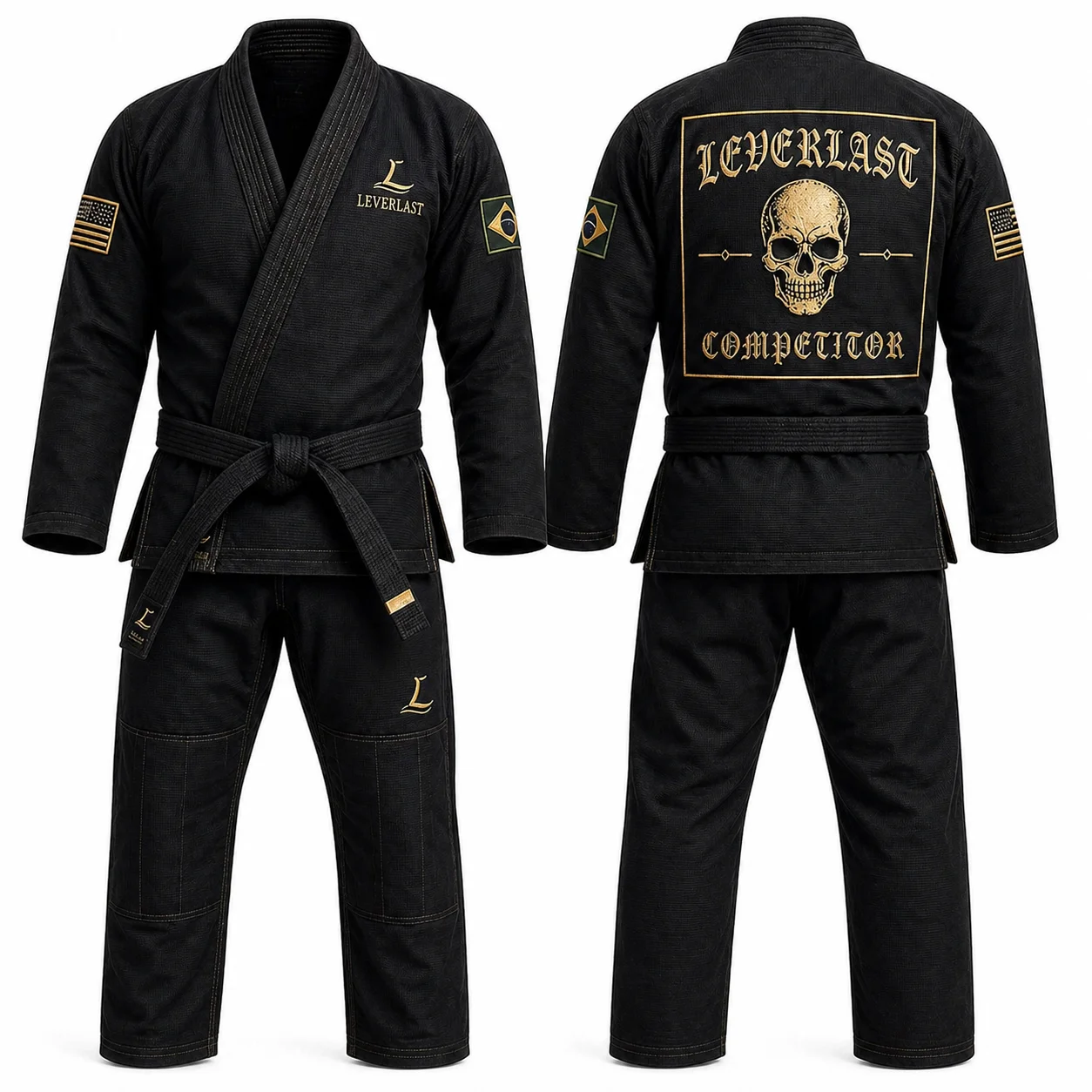 Premium Custom BJJ Gi – Black & Gold Embroidered Competition Jiu-Jitsu Gi | LEVERLAST
