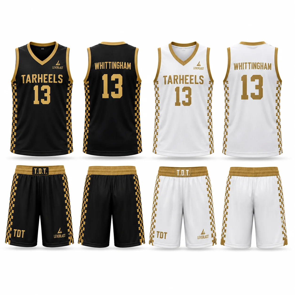 Custom Basketball Uniform Set – Premium Sublimated Team Jersey & Shorts | Black/Gold & White/Gold