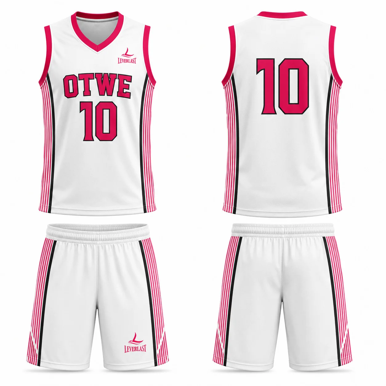 Custom White & Pink Basketball Uniform | Sublimated Team Jersey & Shorts