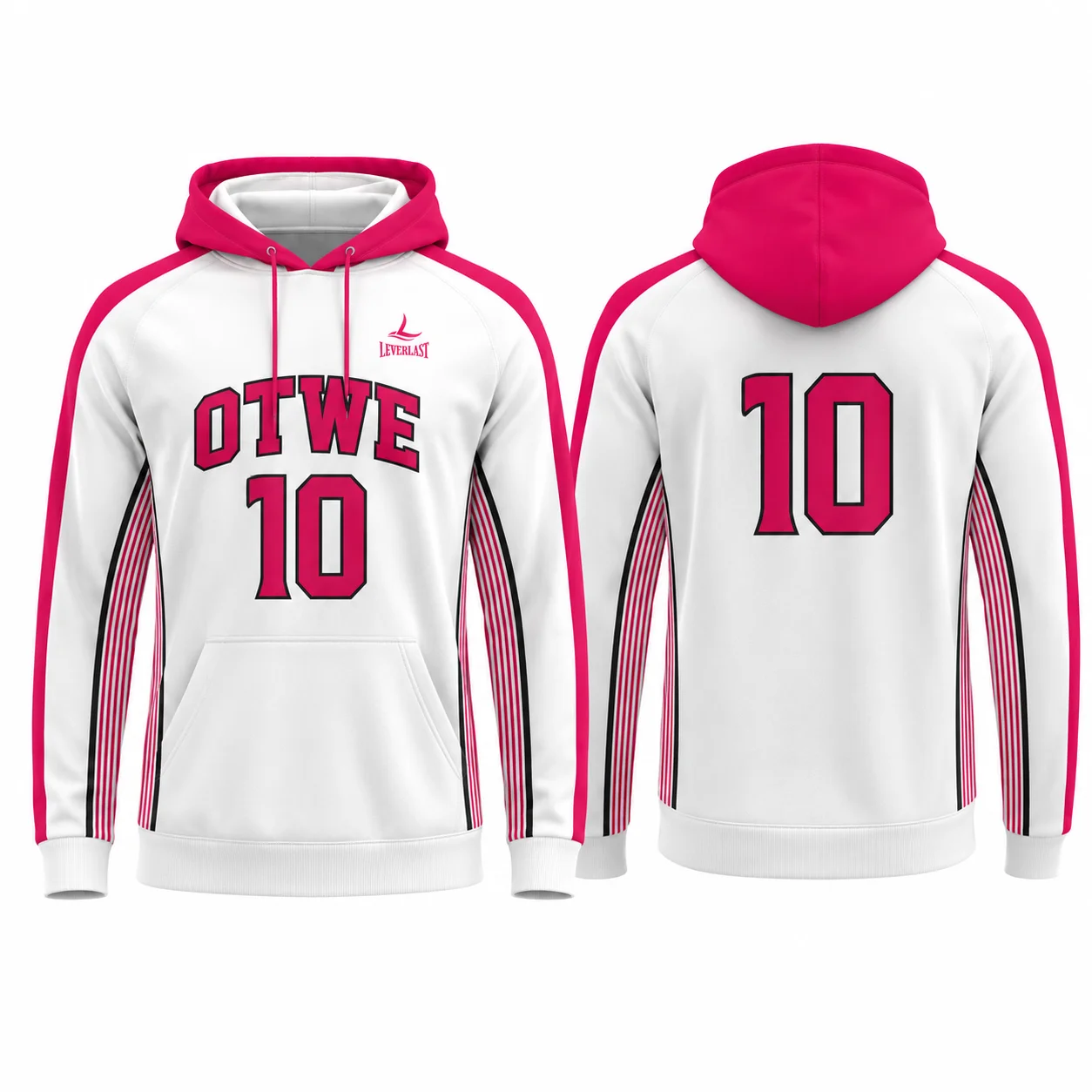 ustom White & Pink Sports Hoodie | Premium Sublimated Team Performance Hoodie