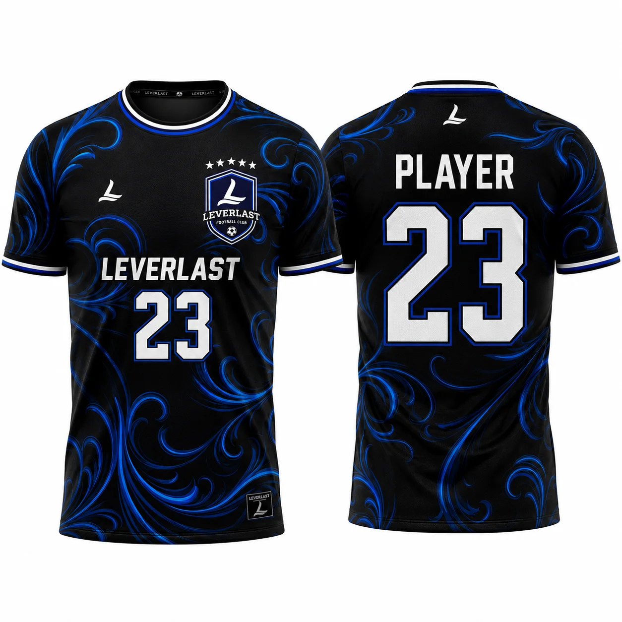 Custom Football Shooting Shirt – Black & Royal Blue Leverlast Design