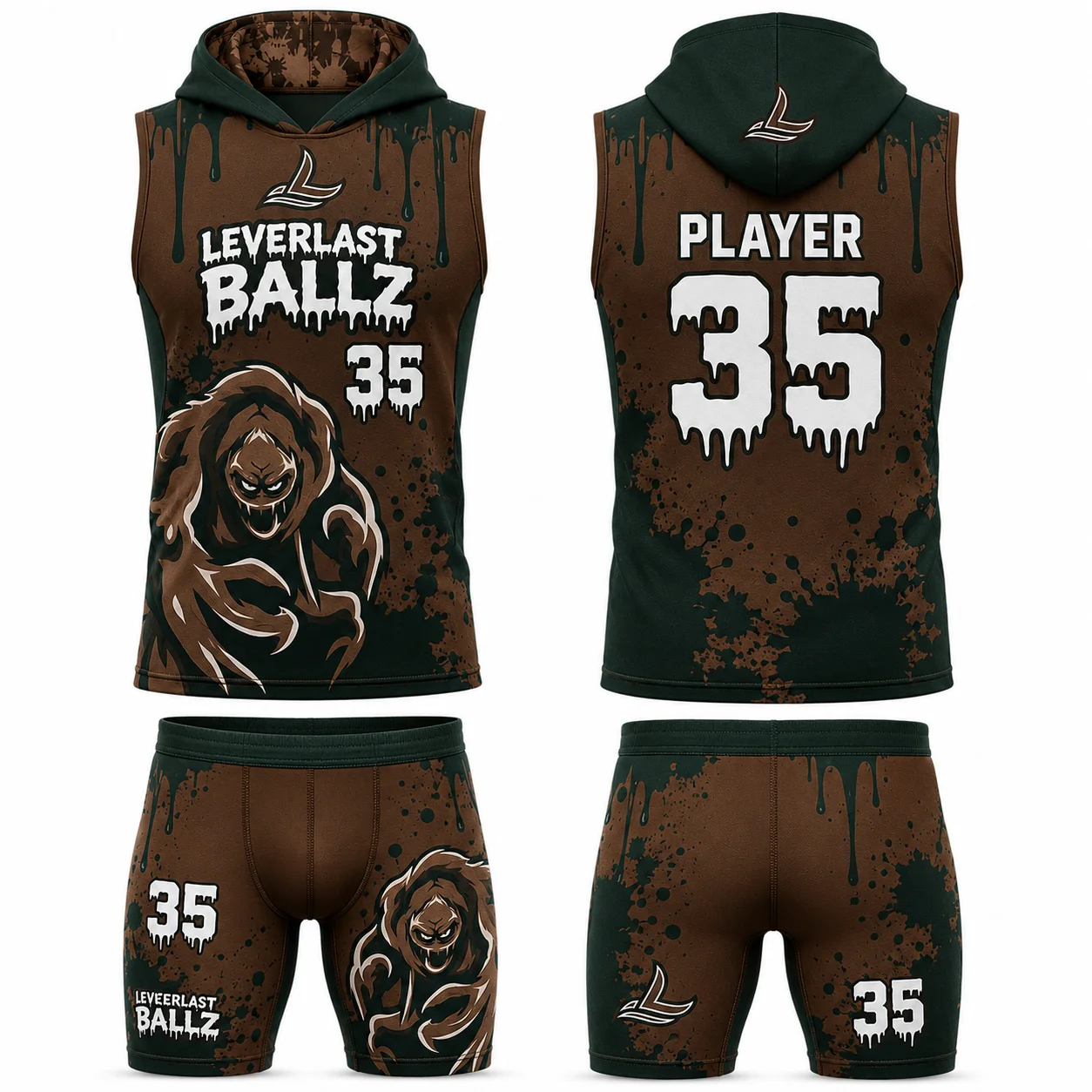 Custom 7v7 Football Uniform | Sleeveless Hooded Compression Jersey & Shorts | Fully Sublimated | Leverlast