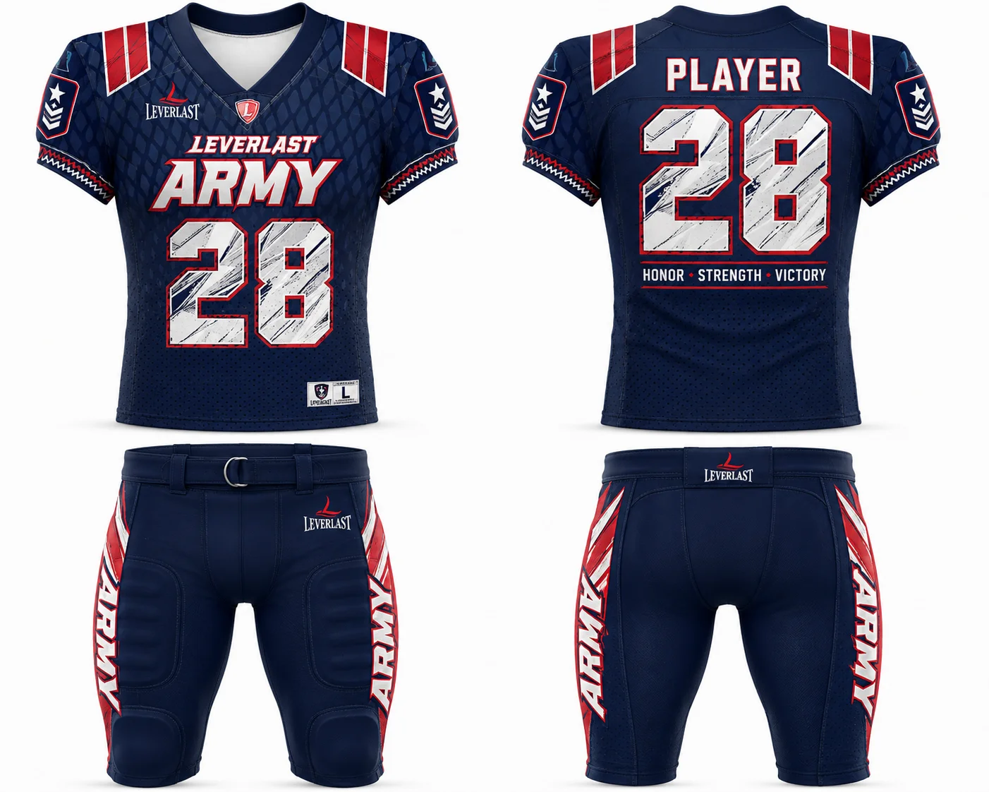Custom USA Football Uniform | Leverlast Army Navy Red White Tackle Football Jersey & Pants