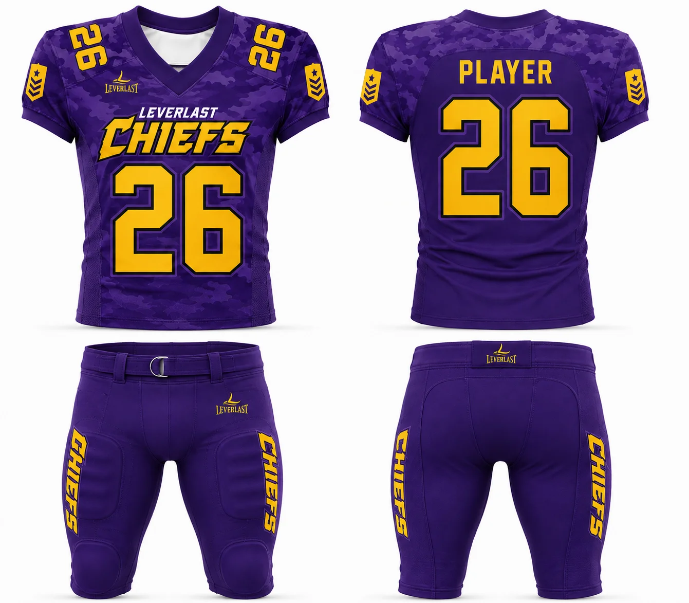 Custom Purple & Gold American Football Uniform – Leverlast Chiefs | Premium Tackle Football Jersey & Pants