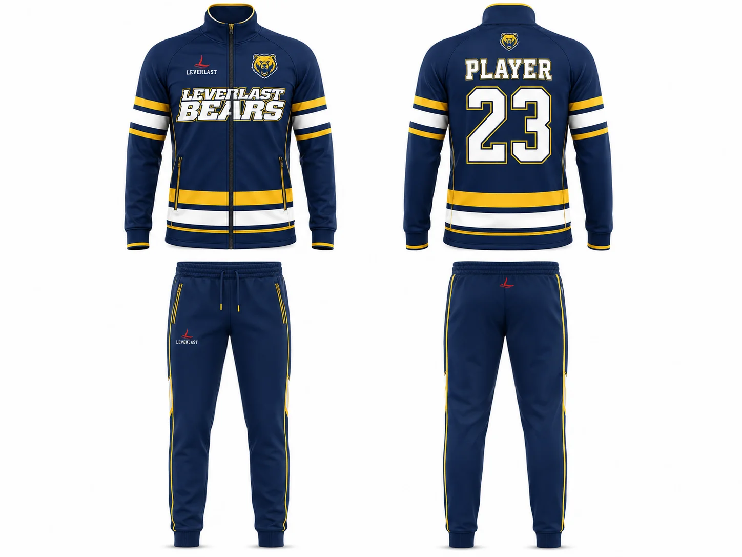 Custom Sublimated Team Tracksuit | Personalized Full-Zip Jacket & Matching Athletic Pants | Leverlast Bears