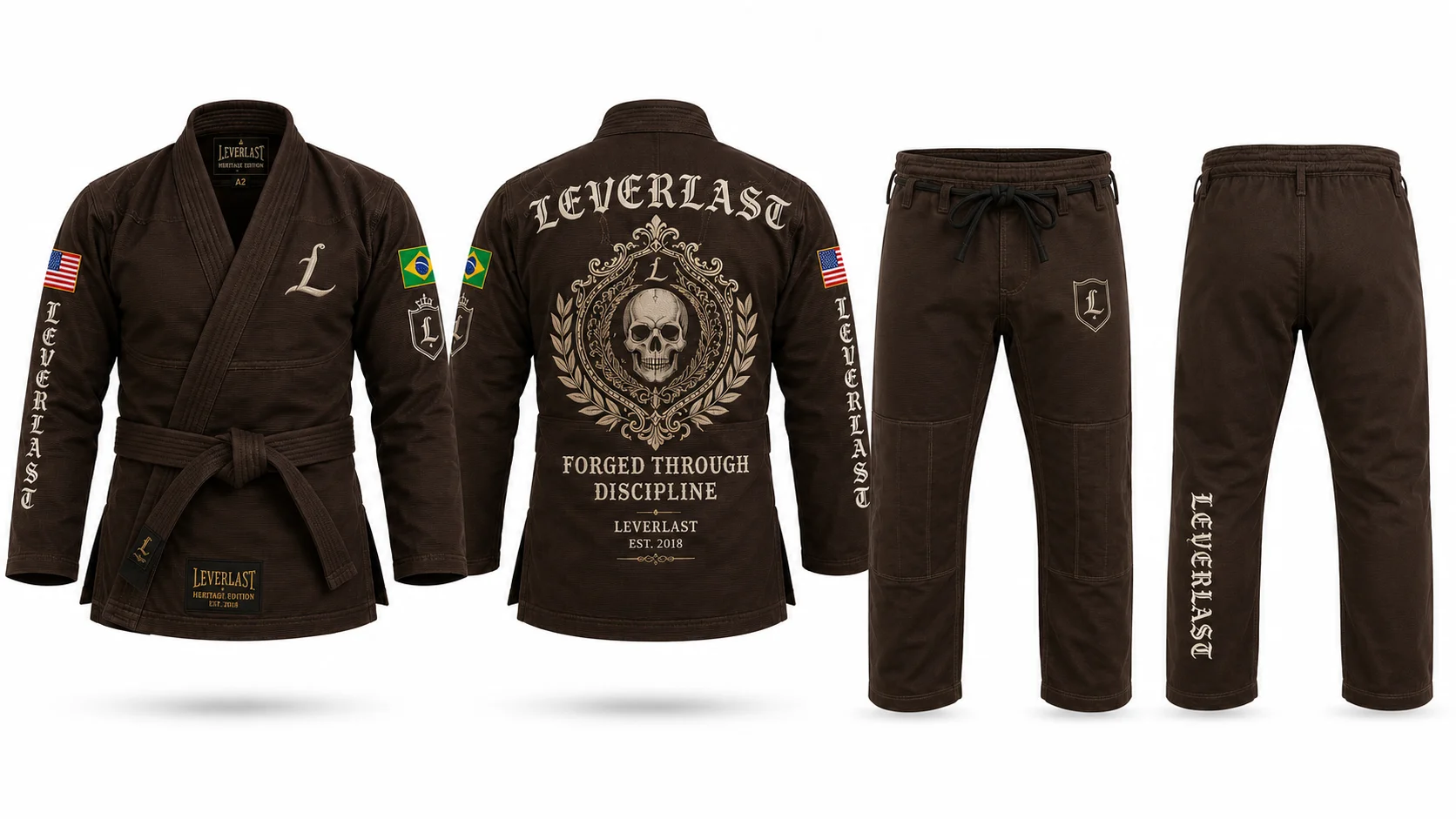 Leverlast Heritage Dark Brown BJJ Gi – Premium 450 GSM Pearl Weave Brazilian Jiu-Jitsu Kimono with Ripstop Pants