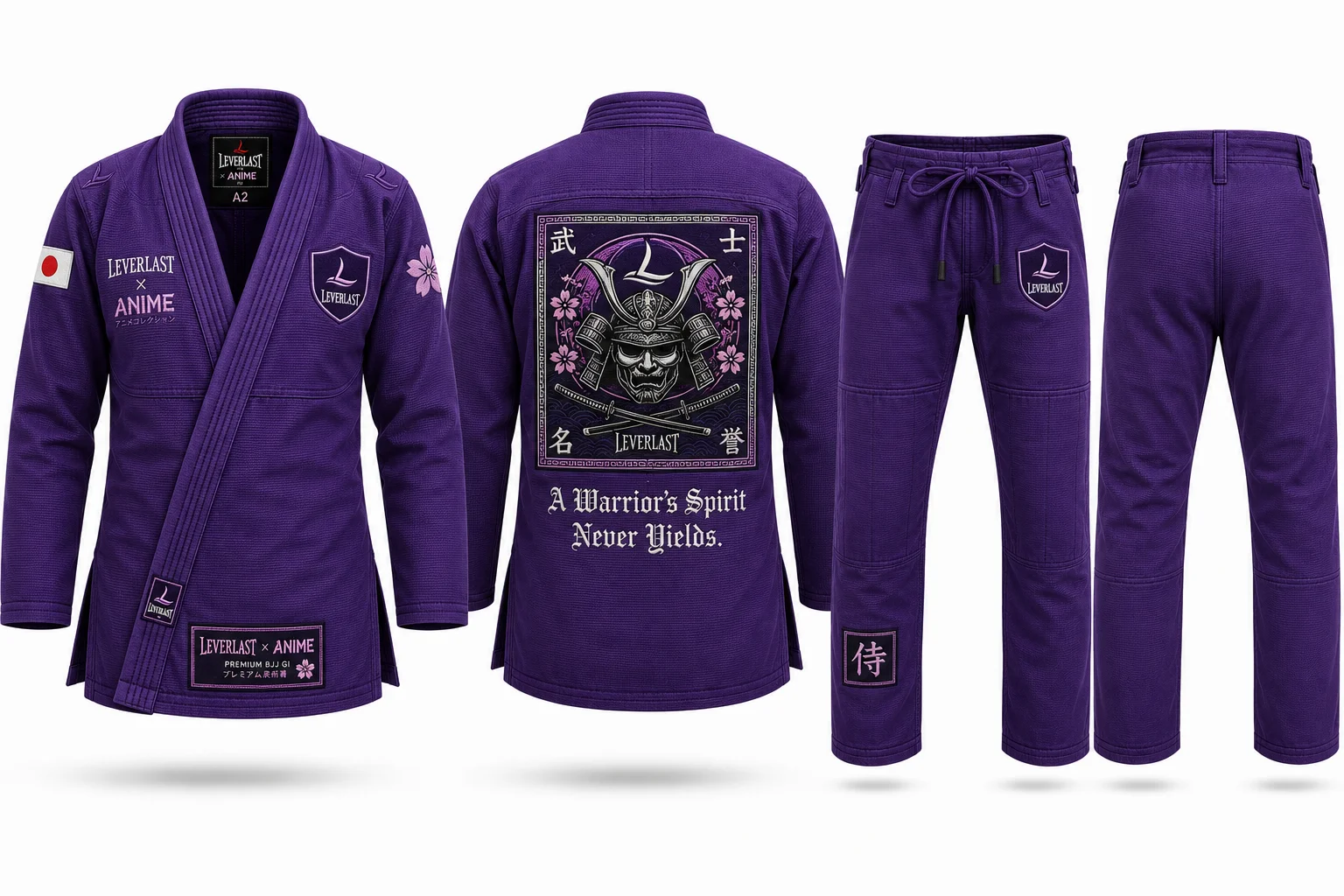 Leverlast Purple Anime BJJ Gi – Premium Samurai-Inspired Brazilian Jiu-Jitsu Kimono | 450 GSM Pearl Weave Competition Uniform