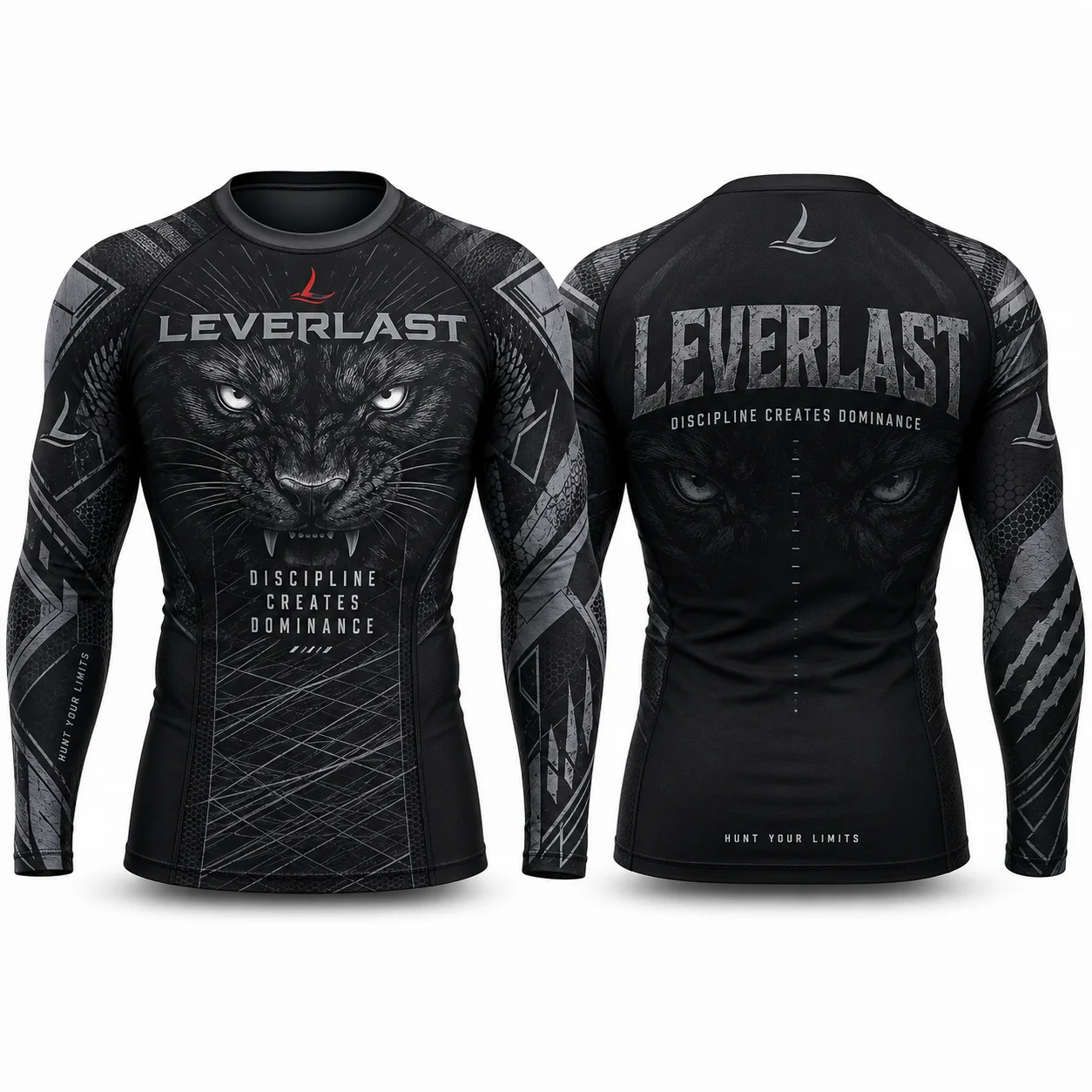 Leverlast Predator Mindset Long-Sleeve MMA Rashguard – Custom Black Panther BJJ No-Gi Grappling Compression Shirt