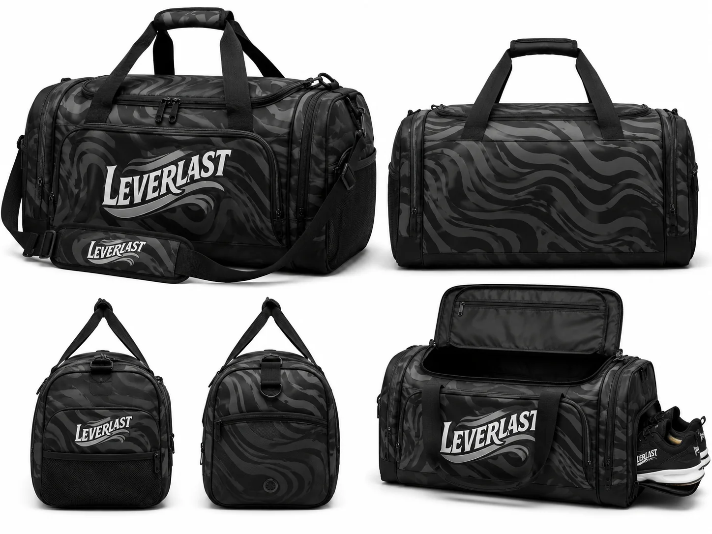 Custom Black & Gray Sports Duffel Bag with Shoe Compartment – Personalized Gym, Team Travel & Training Bag | Leverlast