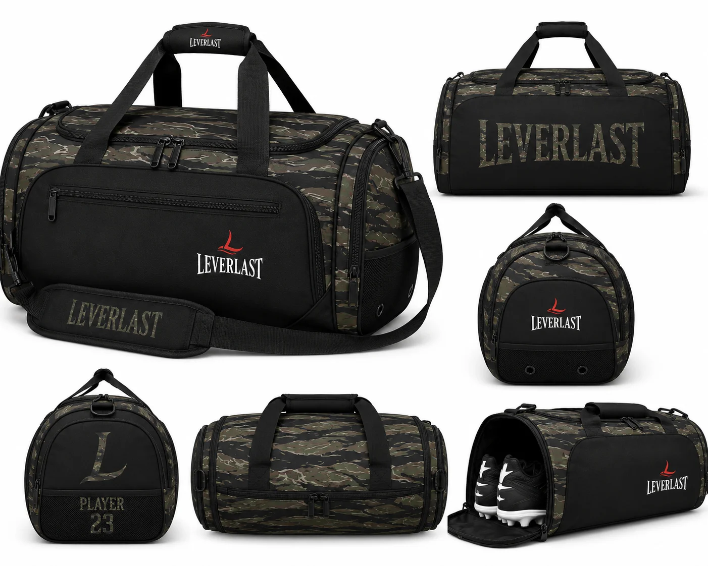 Custom Camo Football Duffel Bag with Shoe Compartment – Personalized Team Equipment & Travel Bag | Leverlast