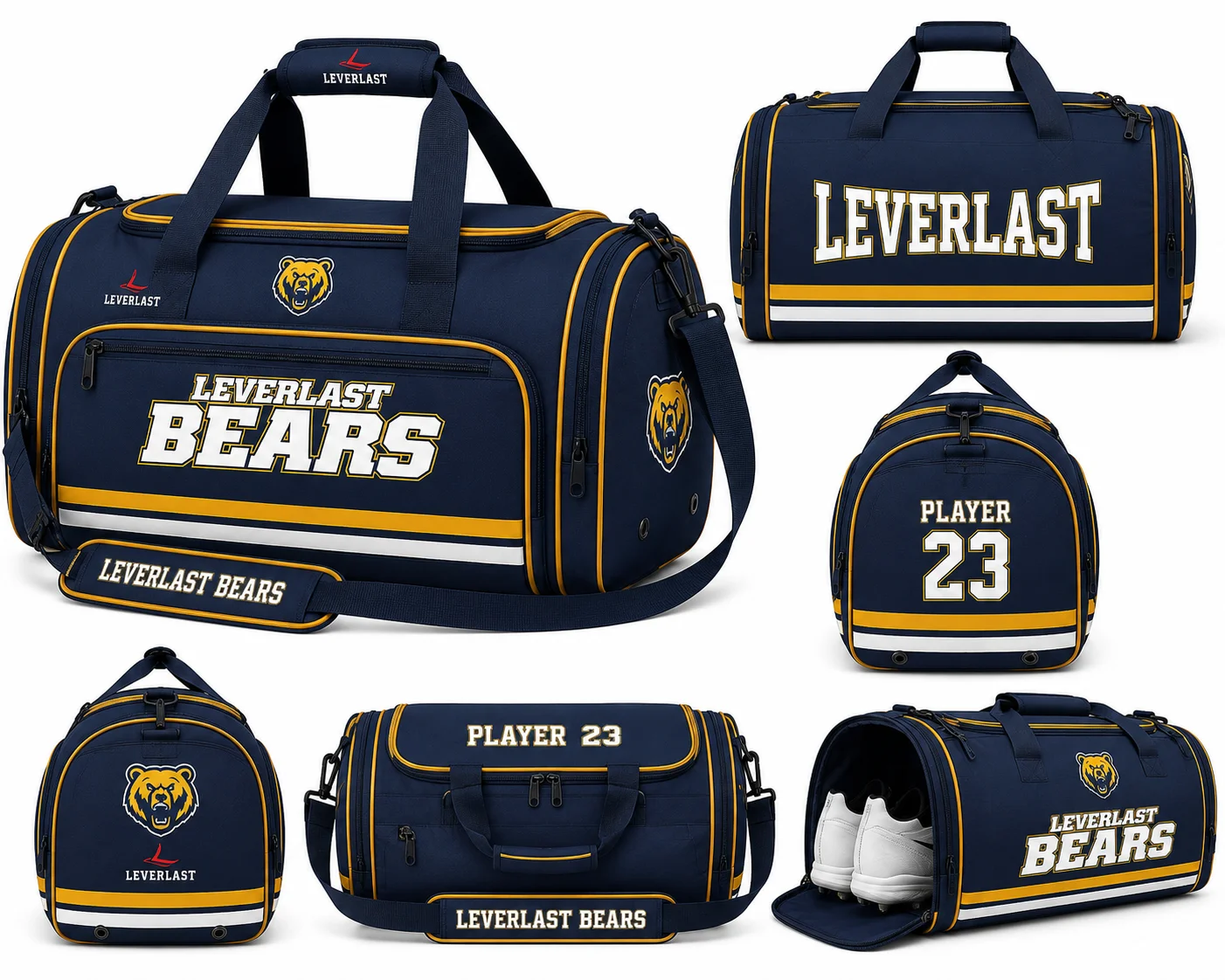 Custom Team Sports Duffel Bag with Shoe Compartment – Personalized Logo, Player Name & Number | Leverlast Bears