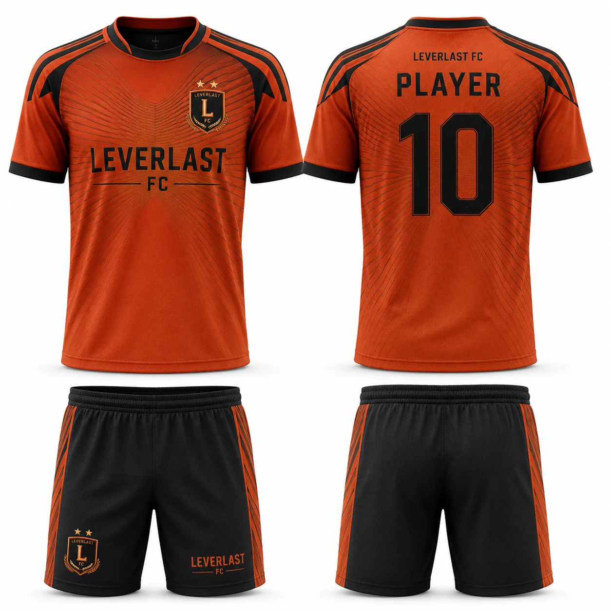 Custom Burnt Orange and Black Soccer Uniform | Leverlast FC Jersey & Shorts