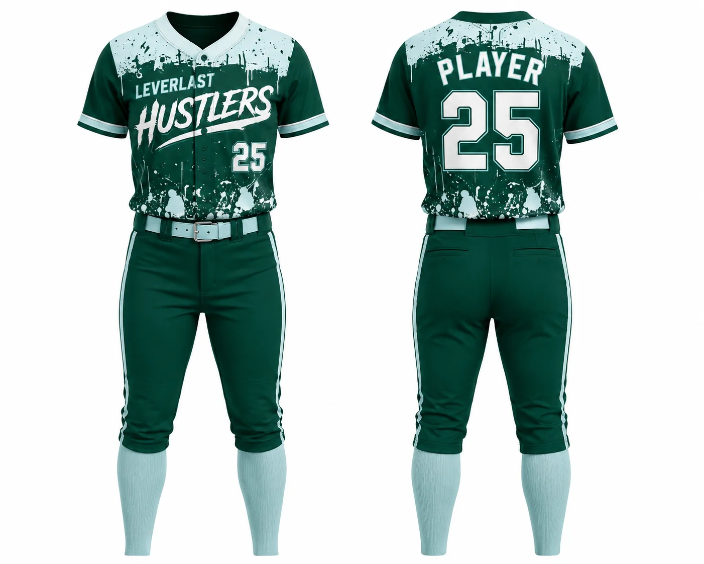 Custom Paint Splatter Baseball Uniforms – Green Hustlers Edition | Custom Baseball & Softball Uniforms